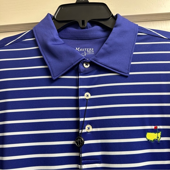 🆕 Masters Tech Golf Polo Royal Blue/ White Striped Sz L Augusta - Picture 2 of 16
